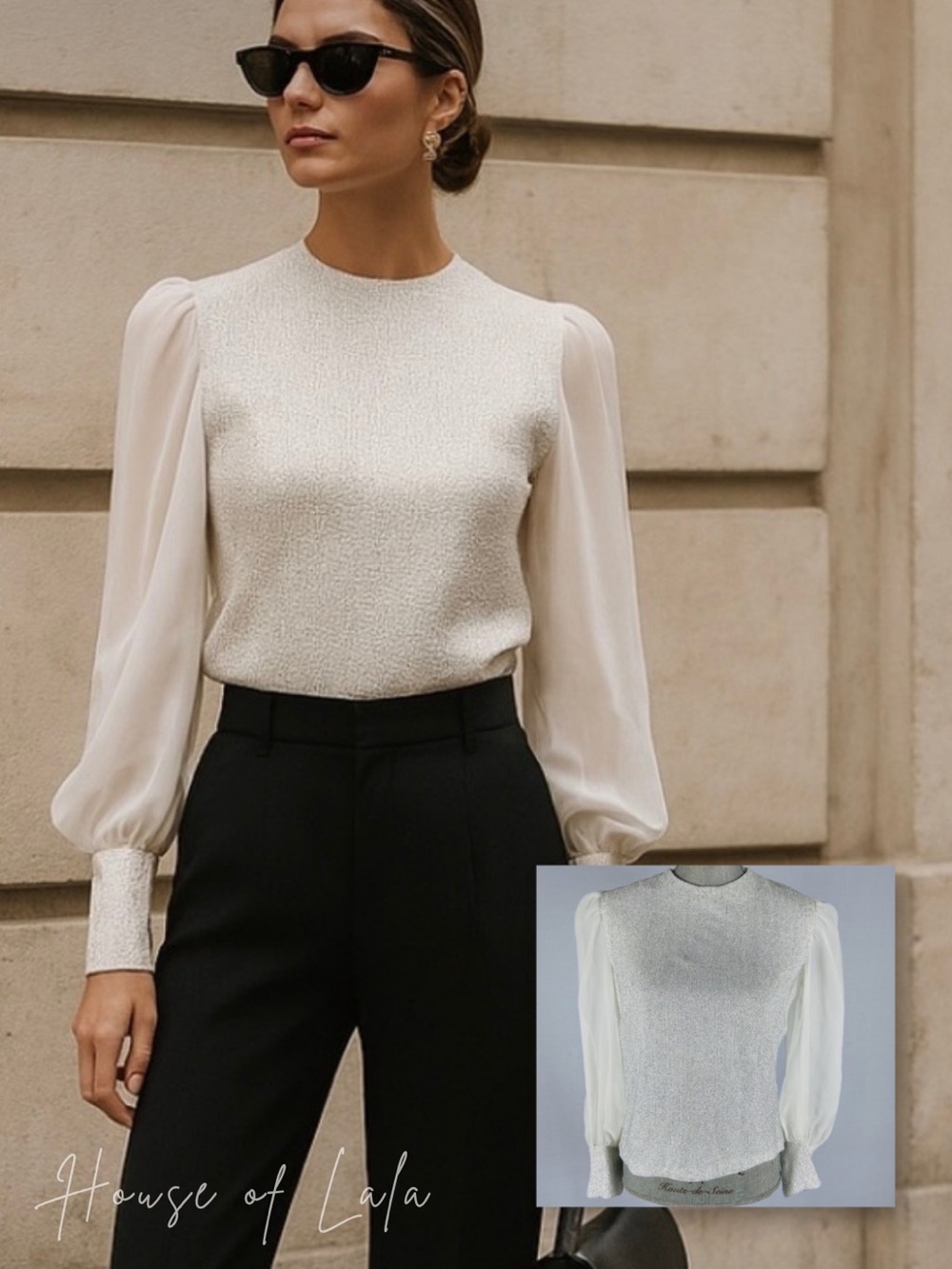 Vintage Sheer Puff Sleeve Silver Tinsel Top. Mod 60s.